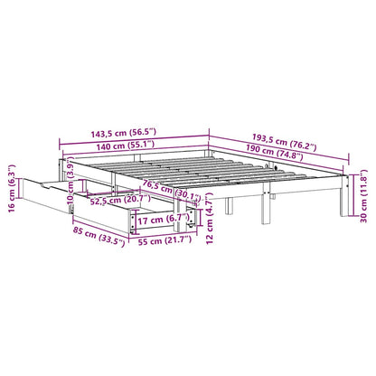 Bed Frame with Drawers without Mattress 140x190 cm