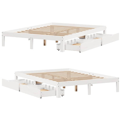 Bed Frame with Drawers without Mattress White 150x200 cm King Size