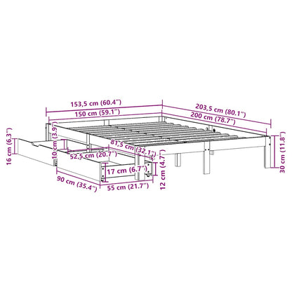 Bed Frame with Drawers without Mattress White 150x200 cm King Size