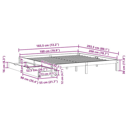 Bed Frame with Drawers without Mattress White 180x200 cm Super King