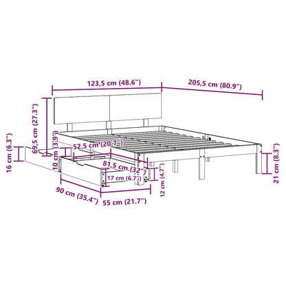 Bed Frame with Drawers without Mattress White 120x200 cm