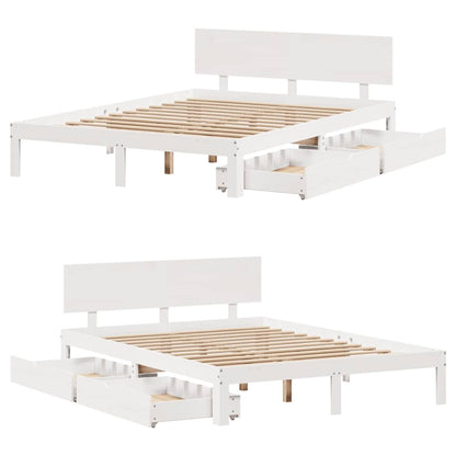 Bed Frame with Drawers without Mattress White 150x200 cm King Size