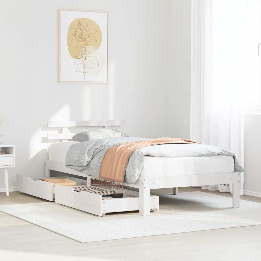 Bed Frame with Drawers without Mattress White90x200 cm
