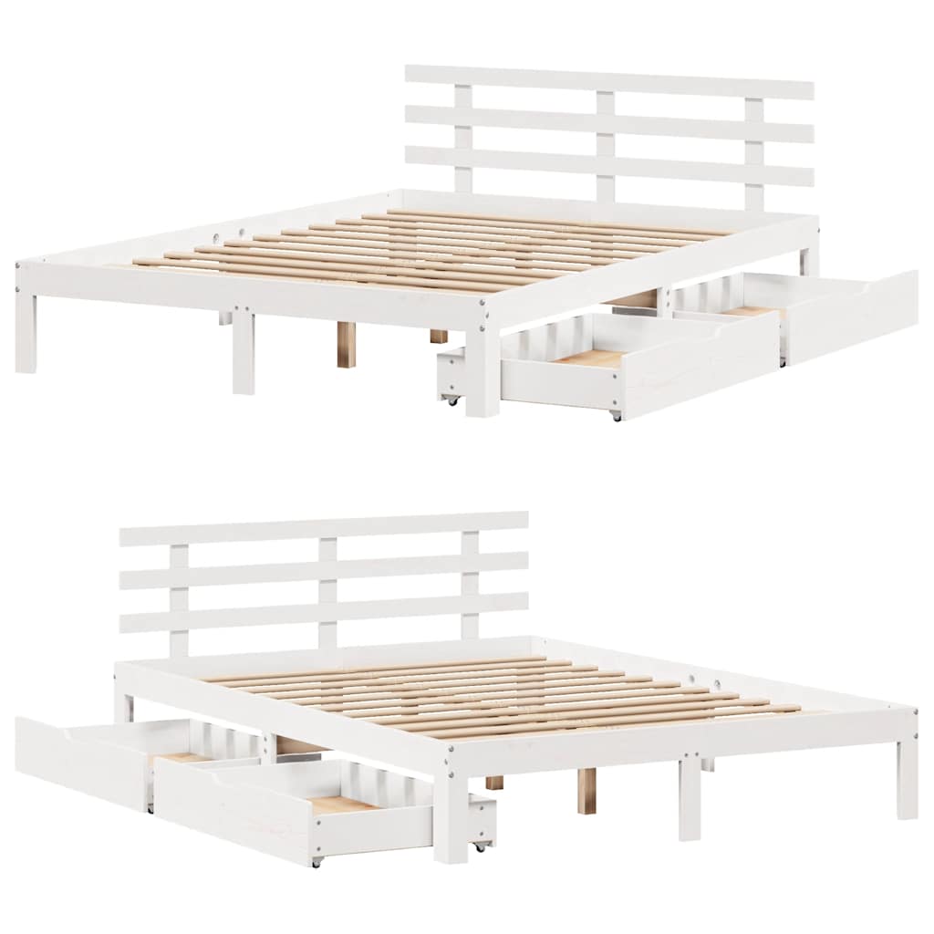 Bed Frame with Drawers without Mattress White 140x200 cm