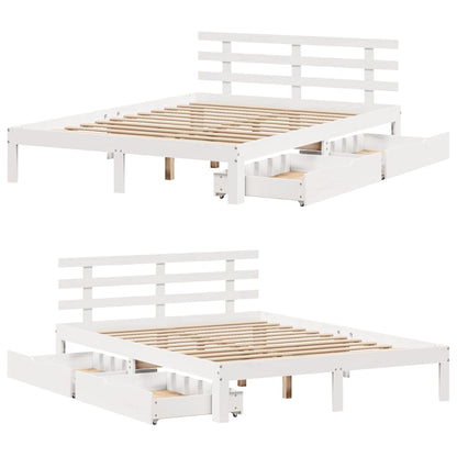 Bed Frame with Drawers without Mattress White 150x200 cm King Size