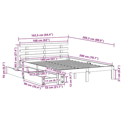 Bed Frame with Drawers without Mattress White 160x200 cm
