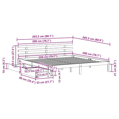 Bed Frame with Drawers without Mattress White 200x200 cm
