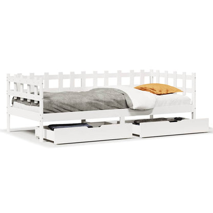 Daybed with Drawers without Mattress White 90x200 cm Solid Wood