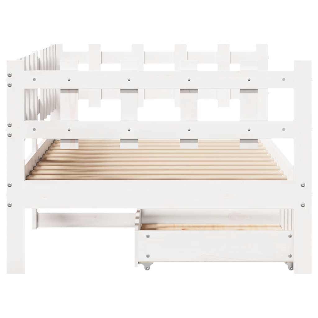 Daybed with Drawers without Mattress White 90x200 cm Solid Wood