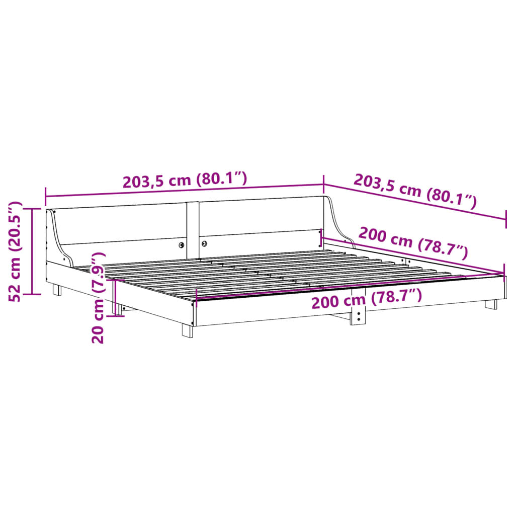 Bed Frame without Mattress 200x200 cm Solid Wood Pine