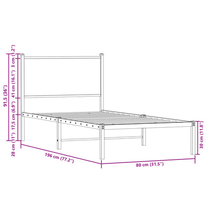 Metal Bed Frame without Mattress Smoked Oak 75x190 cm Small Single