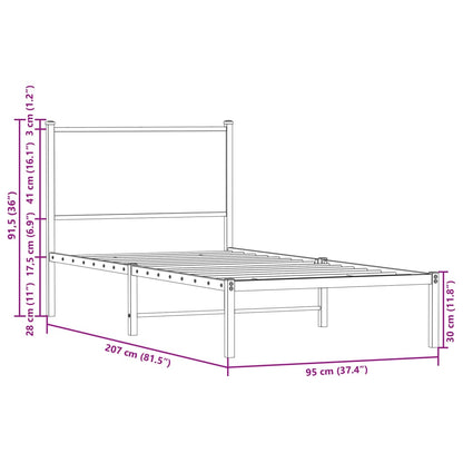Metal Bed Frame without Mattress Smoked Oak 90x200 cm