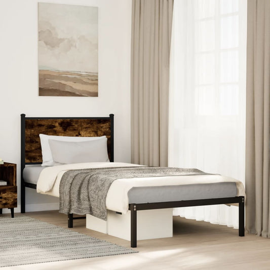 Metal Bed Frame without Mattress Smoked Oak 90x200 cm