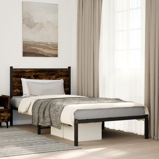 Metal Bed Frame without Mattress Smoked Oak 100x190 cm