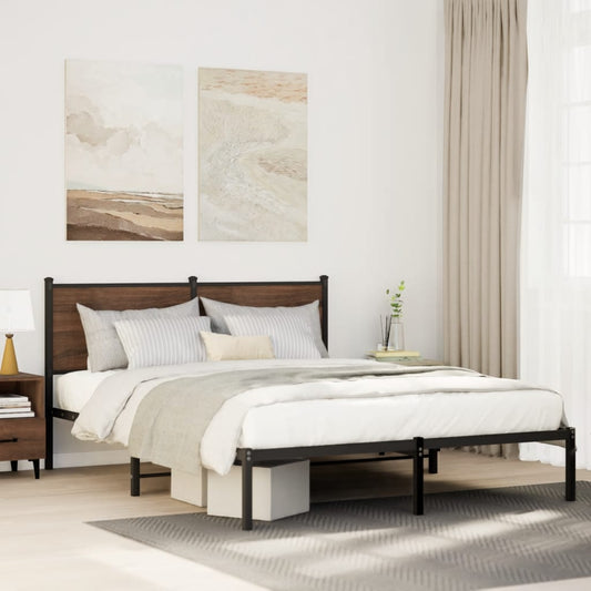 Metal Bed Frame without Mattress Smoked Oak 137x190 cm