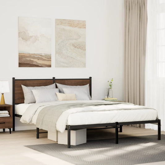 Metal Bed Frame without Mattress Smoked Oak 140x190 cm