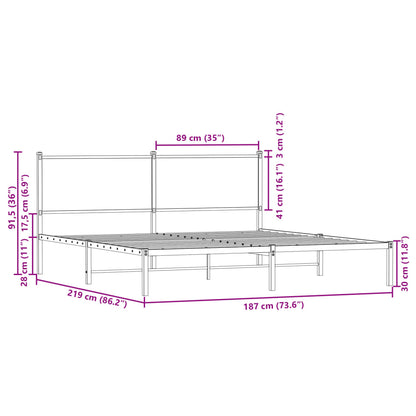 Metal Bed Frame without Mattress Smoked Oak 183x213 cm
