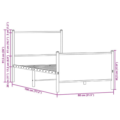 Metal Bed Frame without Mattress Smoked Oak 75x190 cm Small Single