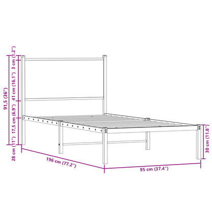 Metal Bed Frame without Mattress Sonoma Oak 90x190 cm Single