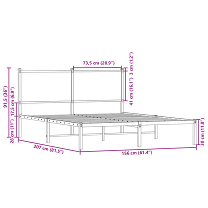 Metal Bed Frame without Mattress Sonoma Oak 150x200 cm King Size