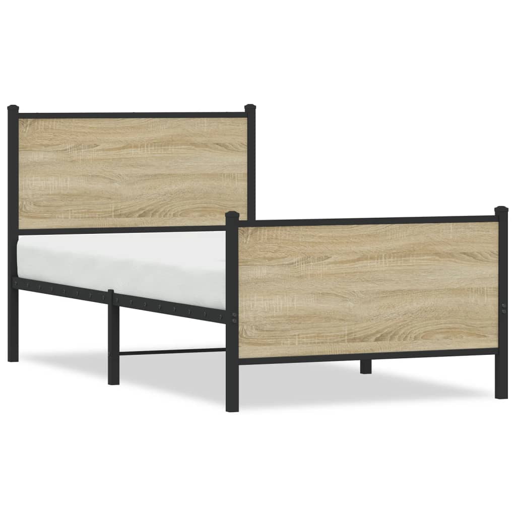 Metal Bed Frame without Mattress Sonoma Oak 75x190 cm Small Single