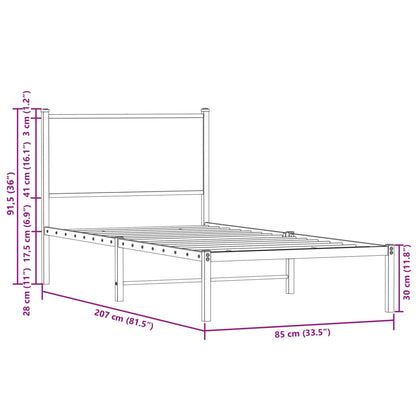 Metal Bed Frame without Mattress Brown Oak 80x200 cm