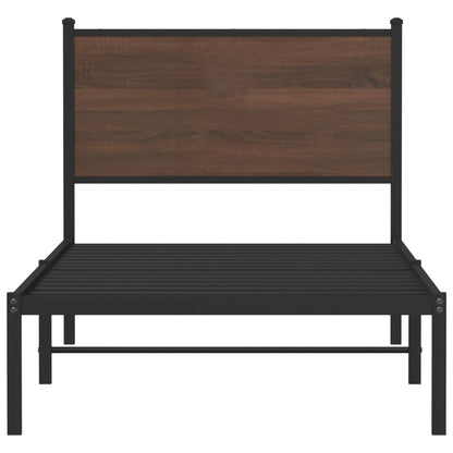 Metal Bed Frame without Mattress Brown Oak 90x200 cm