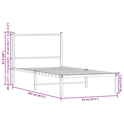 Metal Bed Frame without Mattress Brown Oak 90x200 cm