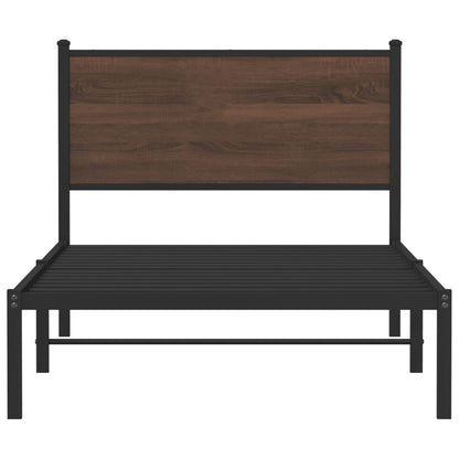 Metal Bed Frame without Mattress Brown Oak 107x203 cm