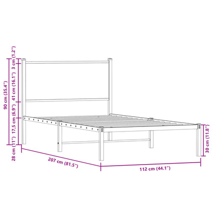 Metal Bed Frame without Mattress Brown Oak 107x203 cm