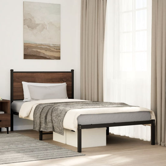 Metal Bed Frame without Mattress Brown Oak 107x203 cm