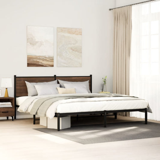 Metal Bed Frame without Mattress Brown Oak 160x200 cm