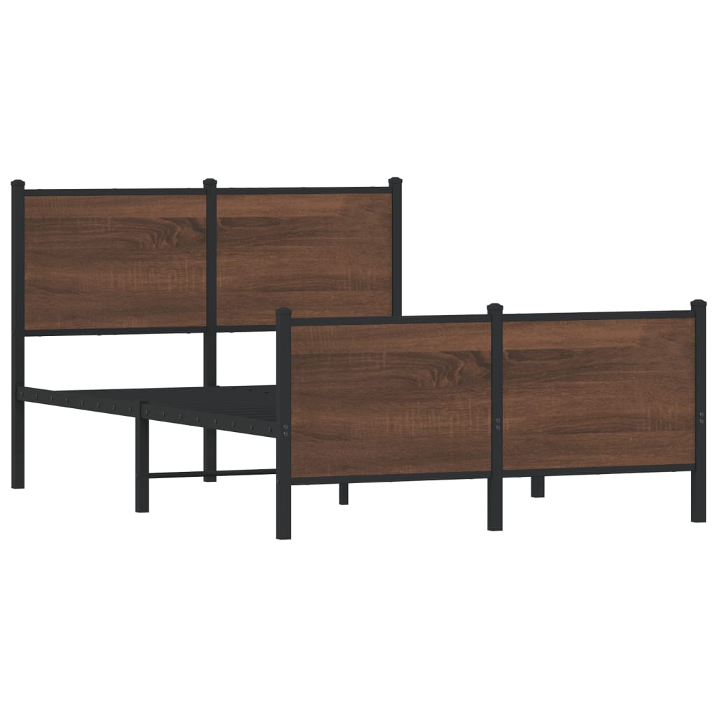 Metal Bed Frame without Mattress Brown Oak 137x190 cm