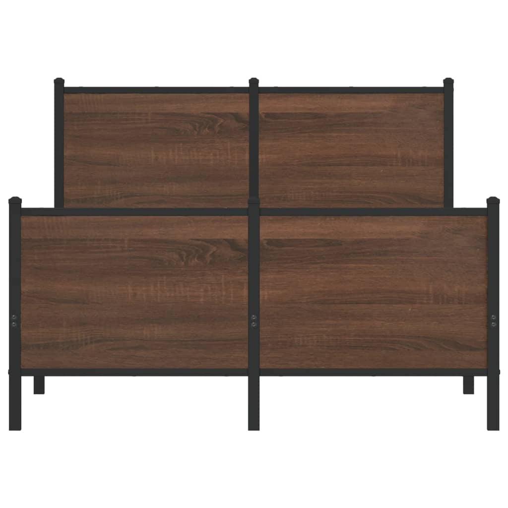 Metal Bed Frame without Mattress Brown Oak 137x190 cm