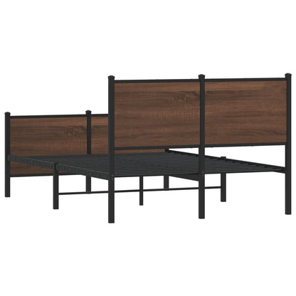 Metal Bed Frame without Mattress Brown Oak 137x190 cm