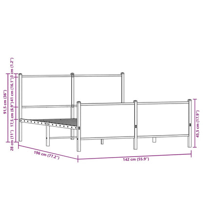 Metal Bed Frame without Mattress Brown Oak 137x190 cm
