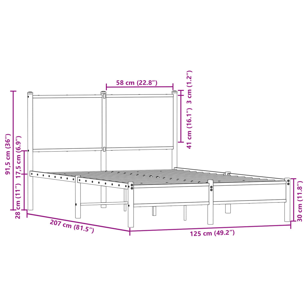 Metal Bed Frame without Mattress Smoked Oak 120x200 cm