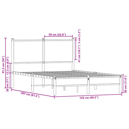 Metal Bed Frame without Mattress Smoked Oak 120x200 cm