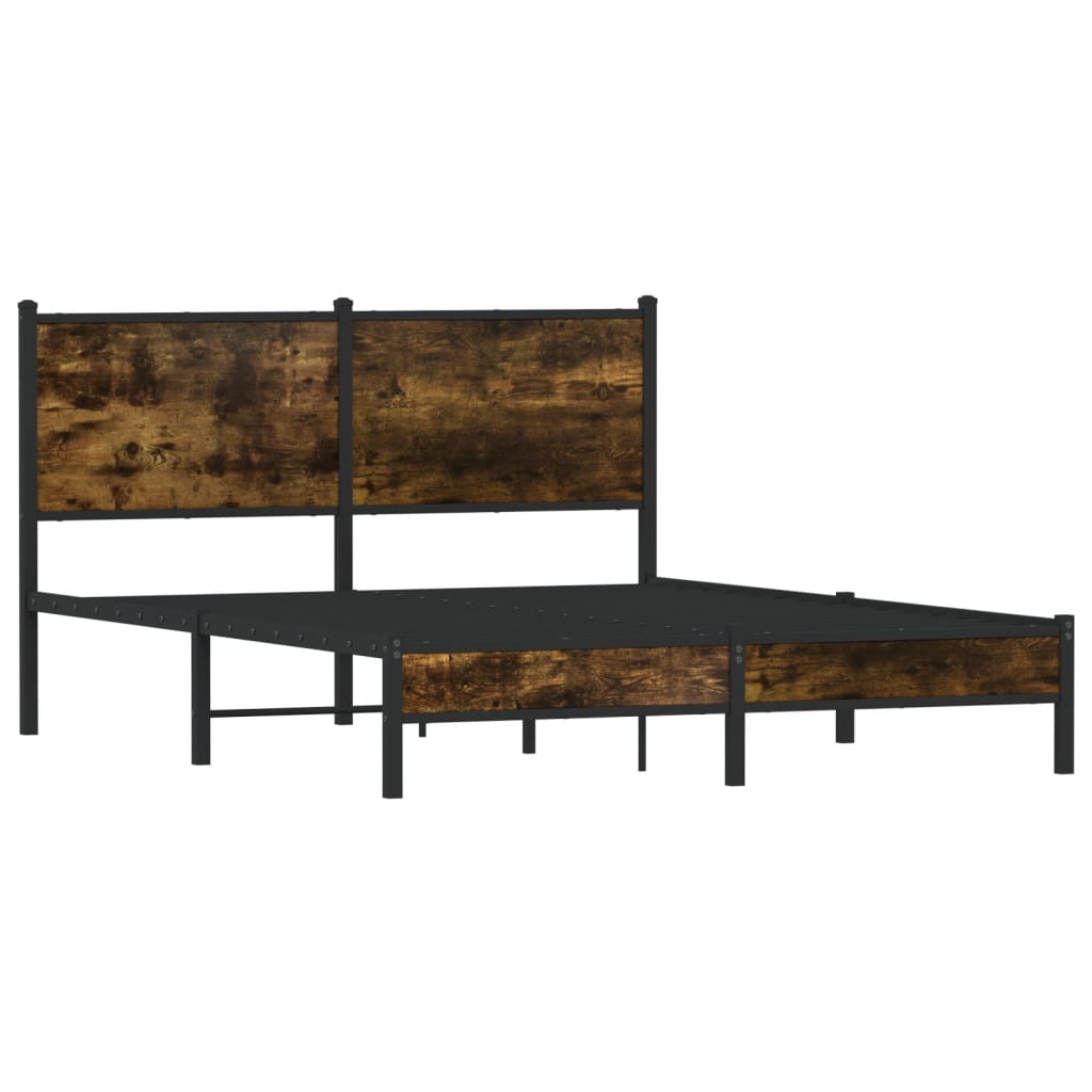 Metal Bed Frame without Mattress Smoked Oak 150x200 cm King Size