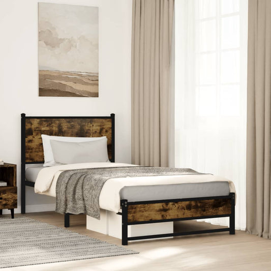 Metal Bed Frame without Mattress Smoked Oak 90x200 cm