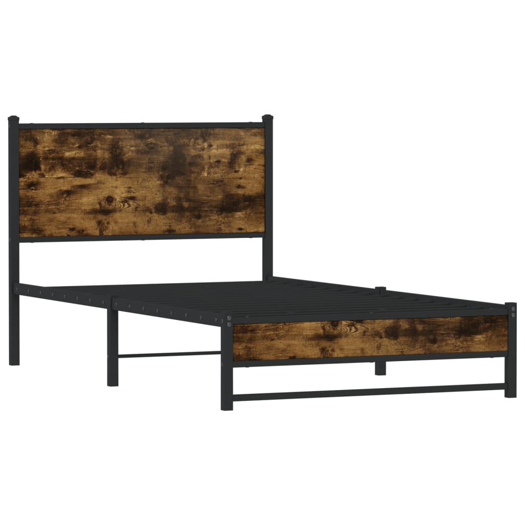 Metal Bed Frame without Mattress Smoked Oak 107x203 cm