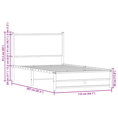Metal Bed Frame without Mattress Smoked Oak 107x203 cm
