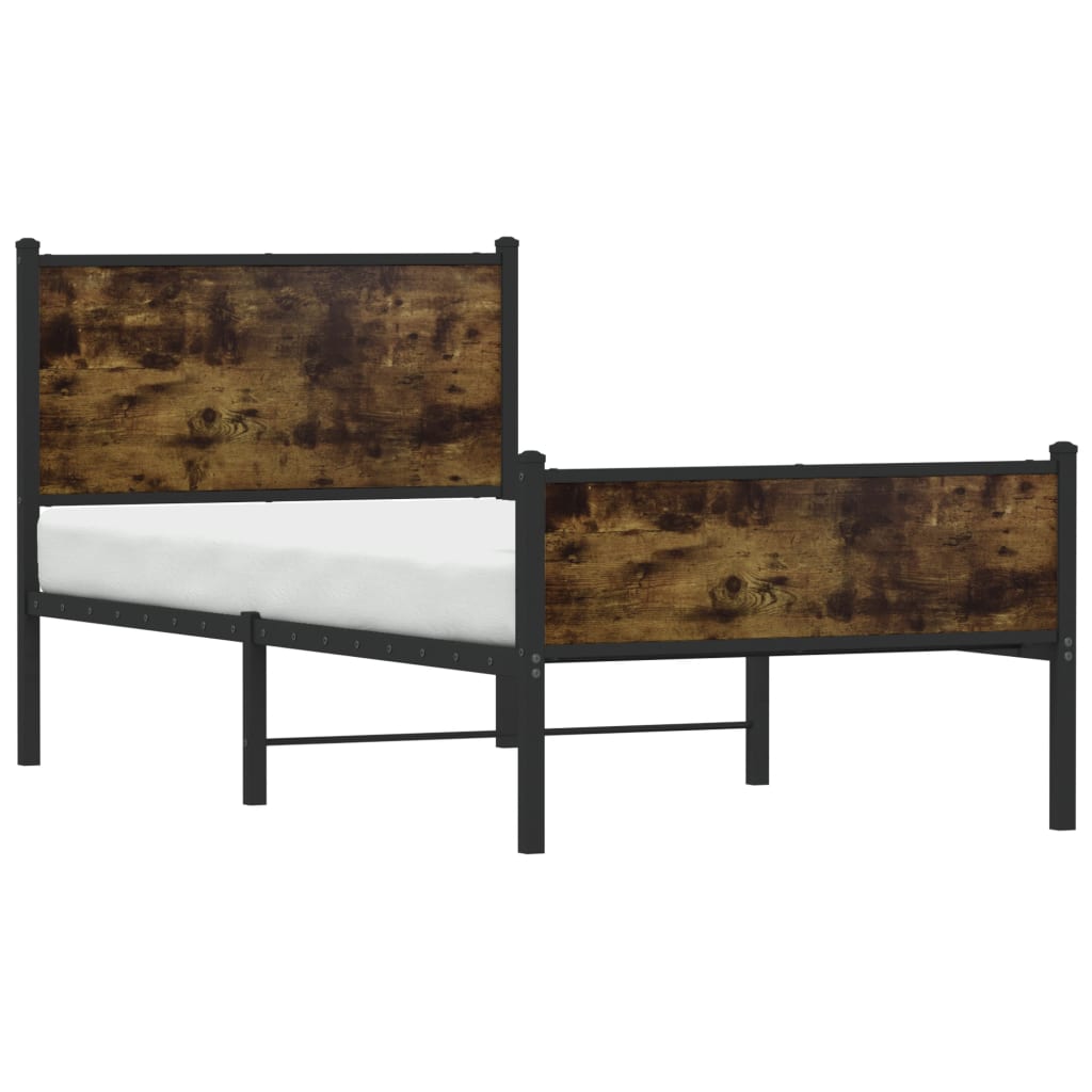 Metal Bed Frame without Mattress Smoked Oak 75x190 cm Small Single