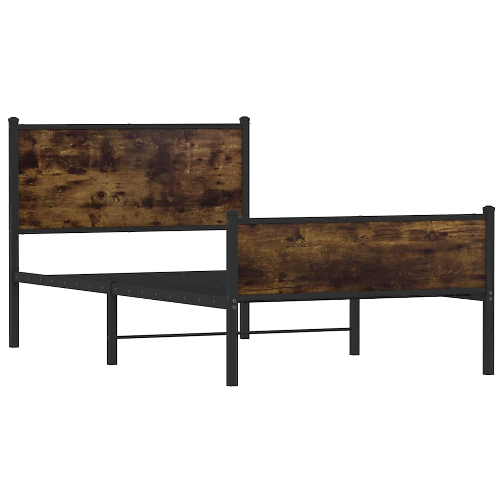Metal Bed Frame without Mattress Smoked Oak 107x203 cm