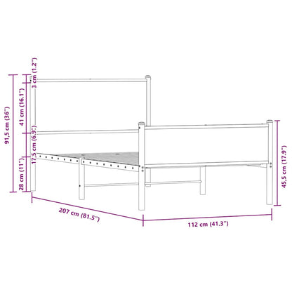 Metal Bed Frame without Mattress Smoked Oak 107x203 cm