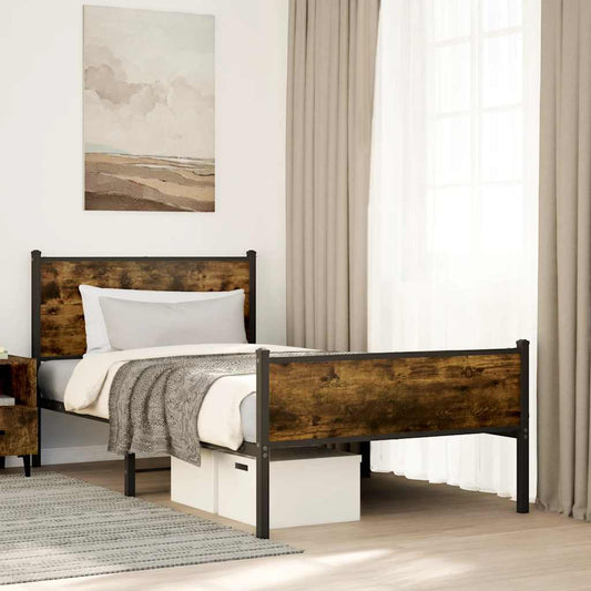 Metal Bed Frame without Mattress Smoked Oak 107x203 cm