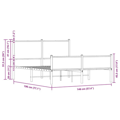 Metal Bed Frame without Mattress Smoked Oak 140x190 cm