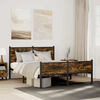 Metal Bed Frame without Mattress Smoked Oak 140x190 cm