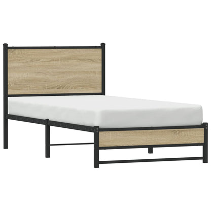Metal Bed Frame without Mattress Sonoma Oak 75x190 cm Small Single