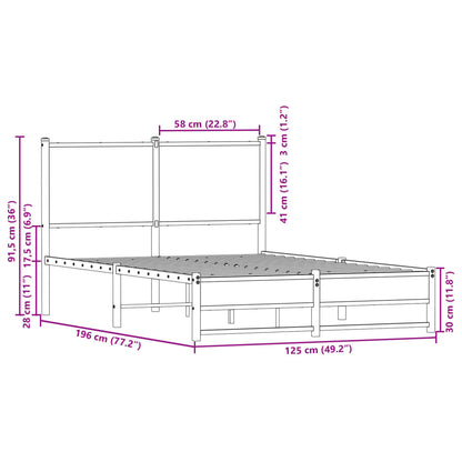 Metal Bed Frame without Mattress Sonoma Oak 120x190 cm Small Double